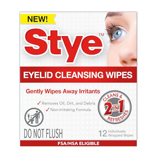 Stye Cleansing Eyelid Wipes – Individually Wrapped Face Wipes Gently Remove Oil, Dirt & Other Contaminants, 12 Count