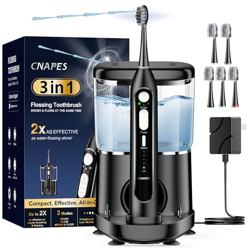 Electric Toothbrush with Water Flosser 3 in 1 Combo, Advanced 2.0 Flossing Toothbrush, Cordless Teeth Cleaning, 3 Modes&5 Speeds, Rechargeable Oral Dental Irrigator Kit for Adults, 5 Replacement Heads