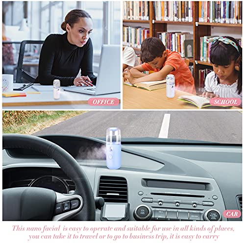 Honoson 2 Nano Facial Mister Sprayer Portable Face Nano Mister for Eyelash Extensions USB Rechargeable 1 oz Handy Skin Care Machine for Face Hydrating, Daily Makeup(White and Blue)