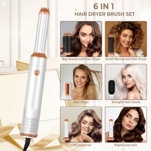 6 in 1 Hair Dryer Brush, Blow Dryer Brushies Ionic Hair Dryer, Oval Hot Air Brush, Hair Curler Straightener Magic Styler Autowrap Air Styler.
