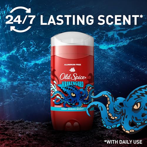 Old Spice Aluminum Free Deodorant for Men, 24/7 Odor Protection, 24/7 Freshness & Lasting Scent, Goes on Clear, Krakengard with Deep Ocean Scent, 3.0 oz (Pack of 3)