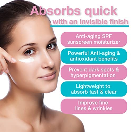 Age Defying SPF 30 Sunscreen Moisturizer Face Cream with Vitamin C, E, & Hyaluronic Acid for Face, Neck, or Body - Fragrance and Oil Free - 3.3 Oz