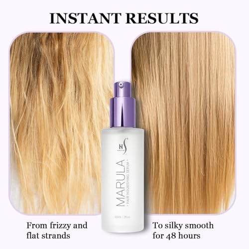 HerStyler Marula Oil Hair Serum - Anti Frizz Serum for Frizzy, Dry and Damaged Hair - Boosts Shine, Straightening - Address Flyaways, Split Ends - 2 Fl Oz (1 Pack)