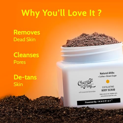 Chemist at Play Exfoliating Body Scrub For Removing Tan & Dead Skin Cells | Rough & Bumpy Skin, Tanned & Pigmented Skin | For Smooth, Soft & Bright Skin | Natural AHAs | Coffee 2.6 fl oz.