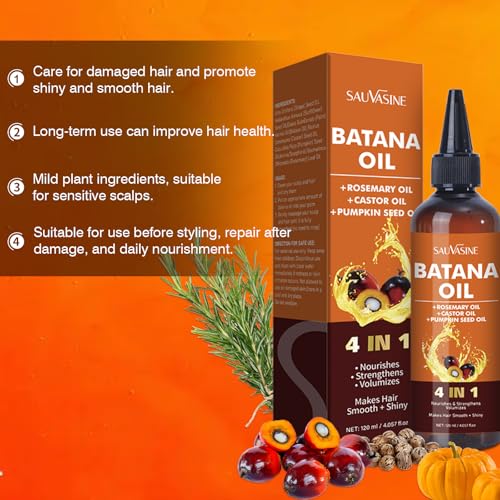 Organic Batana Oil for Hair Growth 4-in-1 Batana From Honduras with Rosemary,Pumpkin Seed,Castor Oil Deep nourishment,Strengthen Hair Roots Make Smooth&Shiny For Damaged Hair,Dry & Frizzy Repair 120mL