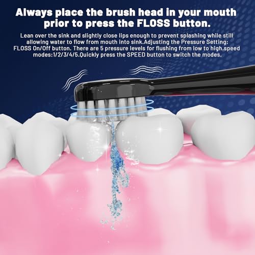 Electric Toothbrush with Water Flosser,Portable Flossing Toothbrush White 8 Mode,IPX8 Waterproof,Equipped Brush Head and Nozzle,for Travel and Home-Black