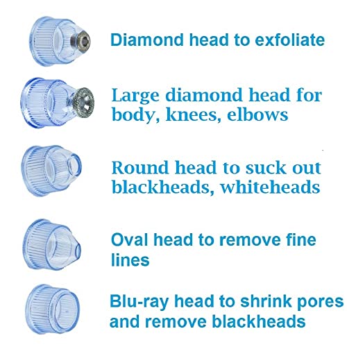 Microdermabrasion Machine - Appolus Premium Diamond Microdermabrasion Device Tool - 2 Diamond Tips - 5 Heads - Blackhead Blemishes Remover - Pores Fine Lines Minimizer