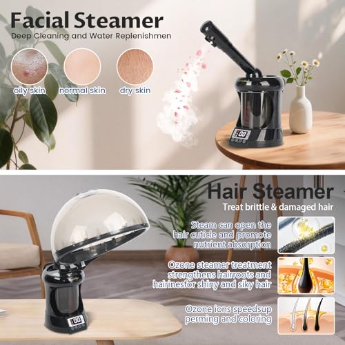 Hair Steamer 2 in 1 Face Steamer,Ozone Facial Steamer, Portable Tabletop Steamer Moisturizing Hydration Suitable for Home and Salon Personal Care