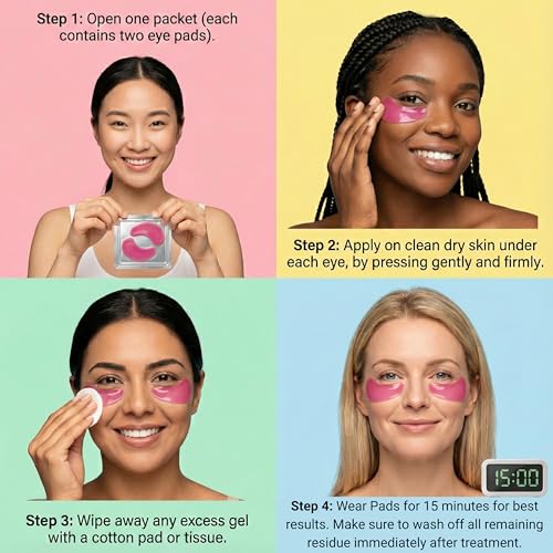 SpaScriptions Collagen Hydrogel Under Eye Patches - Anti-Wrinkle Eye Masks for Dark Circles & Puffiness, Firming & Hydrating Gel Eye Pads for Men & Women for Refreshing Daily Skin Care, 24 Pairs