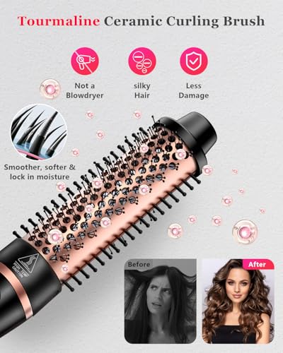 5 in 1 Curling Iron & Thermal Brush Set with 4 Interchangeable Ceramic Barrels (0.35”-1.25”) Fast Heat Dual Voltage Travel Hair Tools Birthday Gift for Women - Hair Curler Wand Kit for Curls & Blowout