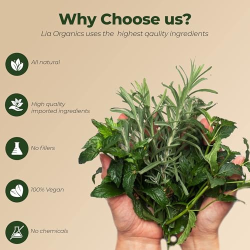 Lia Organics Hair Growth Oil - Organic, Vegan, cruelty free - Rosemary oil, castor oil, pumpkin seed oil, amla oil etc. For thick healthy hair, 1.70 Fl Oz (Pack of 1)