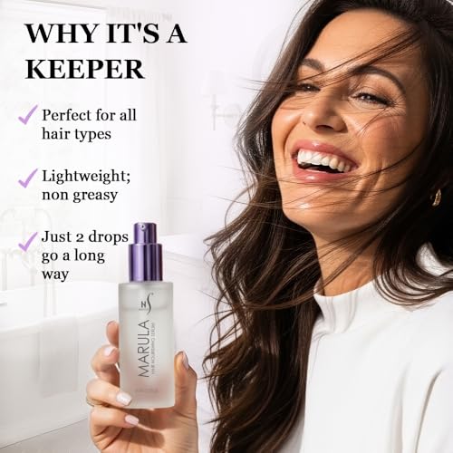 HerStyler Marula Oil Hair Serum - Anti Frizz Serum for Frizzy, Dry and Damaged Hair - Boosts Shine, Straightening - Address Flyaways, Split Ends - 2 Fl Oz (1 Pack)