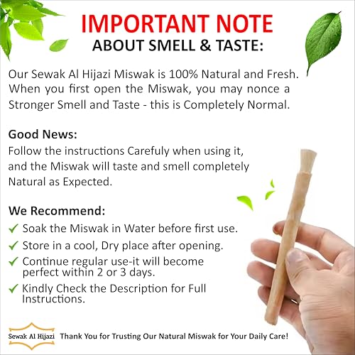 Pack of 12 Miswak Sticks Natural Toothbrush for Teeth Whitening, Oral Health & Fresh Breath, Siwak Stick Organic Wooden Vacuum Sealed Tooth Brush, Miswak Sticks for Teeth مسواك