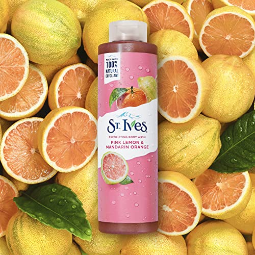 St. Ives Exfoliating Body Wash, Pink Lemon & Mandarin Orange 2-Pack – Made with 100% Natural Exfoliants for Glowing Skin, 16 Oz Ea