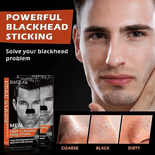 Men Blackhead Pore Strips - 120 Strips - Deep Cleansing - Face Nose Pores - Blackheads Removal - Large Size For Nose+Face