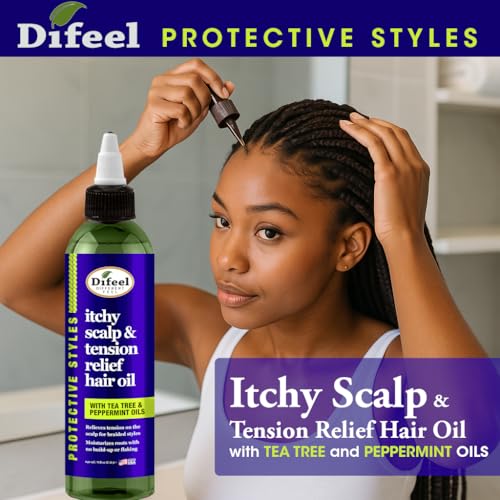 Difeel Itchy Scalp & Tension Relief Hair Oil with Tea Tree & Peppermint Oils for Braided Styles 8 oz.
