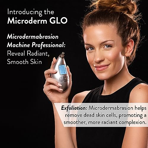 Microderm GLO Diamond Microdermabrasion Machine and Suction Tool - Clinical Micro Dermabrasion Kit for Anti Aging, Advanced Home Facial Treatment System, Blackhead Remover & Exfoliator for Acne Scars