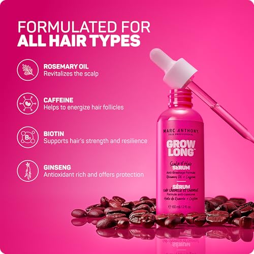 Marc Anthony Grow Long Scalp & Hair Serum - Anti-Breakage Formula Nourish, Strengthen & Hydrate Scalp & Hair Follicles - Natural Shine & Fuller-Looking Hair Strands from Root to Tip, 2 fl oz