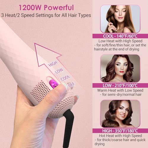 APOKE 3 in 1 Hair Dryer Brush Professional 1200W Powerful Ceramic Tourmaline 3 Heat/2 Speed Settings One Step Hair Dryer and Styler (Pink)