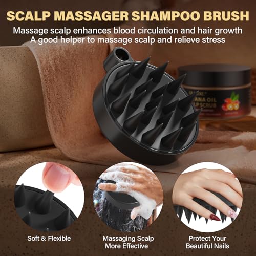 Scalp Scrub, 2-in-1 Scalp Exfoliator Clarifying Shampoo for Dandruff, Dry & Itchy Scalp Care, Batana Oil & Rosemary Scrub Scalp Treatment with Scalp Massager Promotes Hair Growth, 10.93 oz