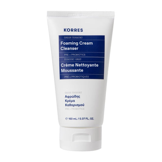 KORRES Greek Yoghurt Foaming Cream Cleanser, Hydrating, Deep Cleansing Skin Care, Makeup Remover, Face Wash for Women, Cream to Foam Facial Cleanser for Dry, Oily, Sensitive, Any Skin Type, 5.07 fl oz