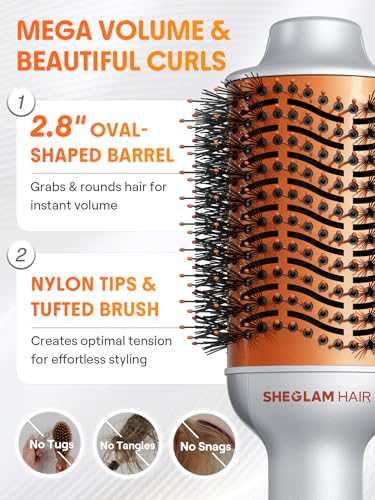 SHEGLAM 4-in-1 Hot Air Brush - Hair Dryer & Styler with 33000 RPM Motor, GLOSS PRO Coating for Shine, 3 Heat Settings, Tangle-Free Ionic Bristles for Frizz-Free Blowouts (US Plug)