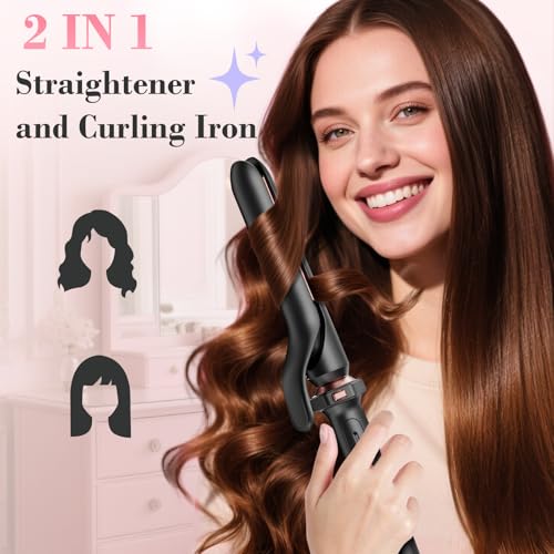 Ufree 3 in 1 Curling Iron, Curling Wand Set with Thermal Brush Flat Iron Hair Straightener, Dual Voltage Wand Curler, Instant Heat Up Hair Curler, Include Protective Glove 2 Clips, Gifts for Women