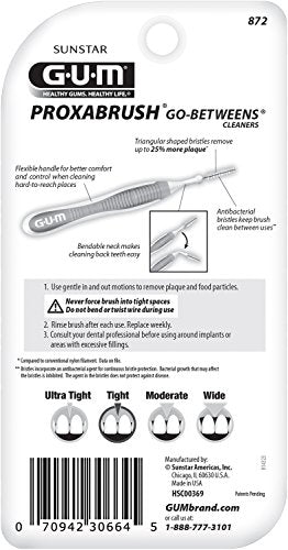 GUM-872H Sunstar Proxabrush Go-Betweens Cleaners Tight, 10 Count