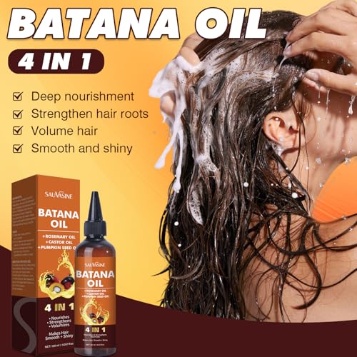 Organic Batana Oil for Hair Growth 4-in-1 Batana From Honduras with Rosemary,Pumpkin Seed,Castor Oil Deep nourishment,Strengthen Hair Roots Make Smooth&Shiny For Damaged Hair,Dry & Frizzy Repair 120mL
