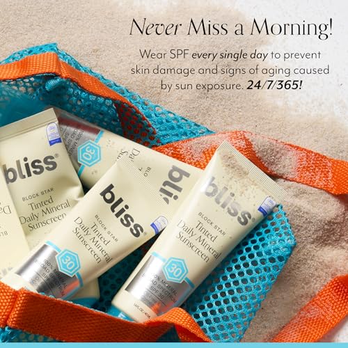 Bliss Block Star SPF 30 Daily Tinted Mineral Sunscreen with Zinc Oxide - All Skin Tones - 100% Mineral Broad Spectrum Sunscreen with Titanium Dioxide & Antioxidant Blend- 1.4 fl oz.