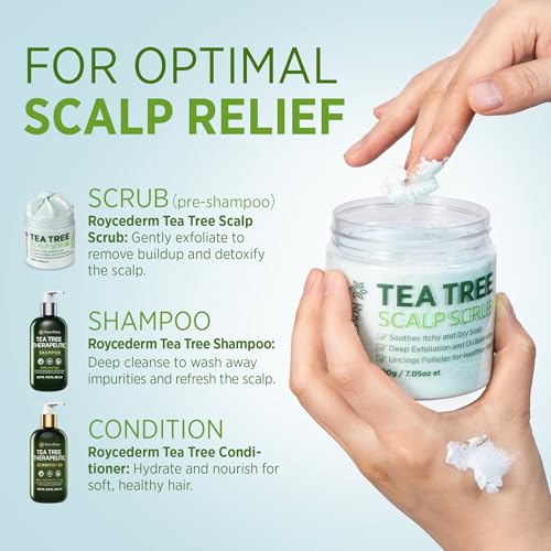 Roycederm Tea Tree Scalp Scrub – Pre-Shampoo Exfoliating Treatment for Dry, Flaky Scalp – Deep Cleansing, Refreshing & Balancing Formula for Healthy-Looking Hair