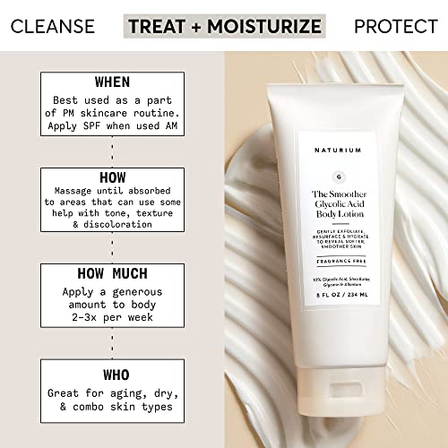 Naturium The Smoother Glycolic Acid Body Lotion, Resurfacing & Exfoliating Treatment, with 10% Glycolic Acid, 8 oz