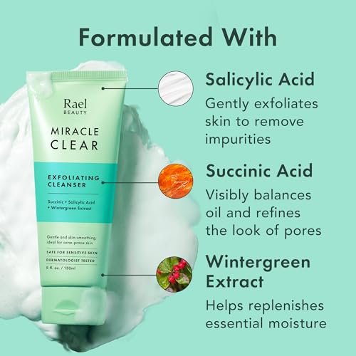 Rael Miracle Clear Facial Cleanser – Makeup Remover, Face Wash for Women, Korean Skin Care (Exfoliating Cleanser, 5.1 fl. oz)