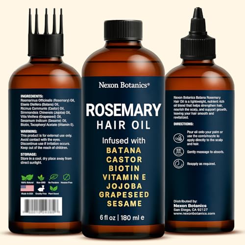 Rosemary Oil for Hair Growth 6 fl oz - Nourishing Blend for Frizz Control, Scalp Refresh & Stronger Hair - Aceite de Romero Para el Cabello - Nexon Botanics