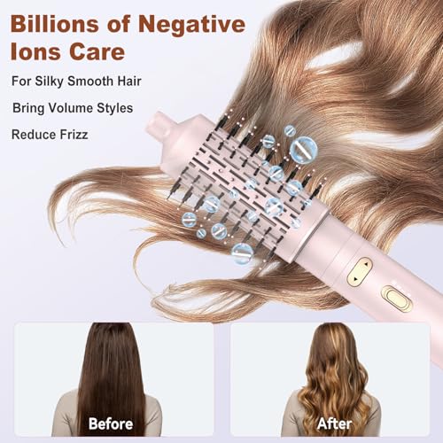 Hair Dryer Brush, 4 in 1 Rotating Round Hot Air Spin Brush Set Negative Ionic Professional Blow Dryer with Detachable Brush(2" & 1.5"), 3 Heats and 2 Speeds Rotating Blow Dryer Brush