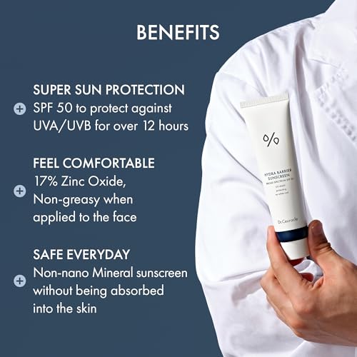 Dr.Ceuracle Hydra Barrier Mineral Sunscreen Broad Spectrum SPF 50 - Korean Sunscreen with Zinc Oxide and Hyaluronic Acid, Dewy Glow (50 ml / 1.69 fl. oz.)