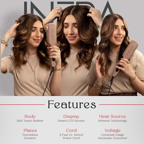 INFRA Ionic Ceramic Plates Flat Iron - 2 inch Infrared Quick Heat Up Hair Straightener - Best for All Hair Types - Professional 2 in 1 Straightener for Straight, Wavy, and Curly Hairs - Velvet