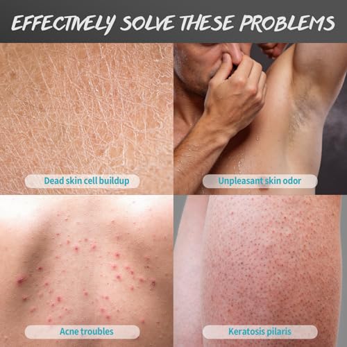 Men Body Scrub with Tea Tree Oil Exfoliating Body Scrub for Men Improve Odor Smooth Rough Skin Body Exfoliator Scrub for Back Chest Shoulders Butt Legs Mens Exfoliating Body Wash with 2% BHA 10% AHA