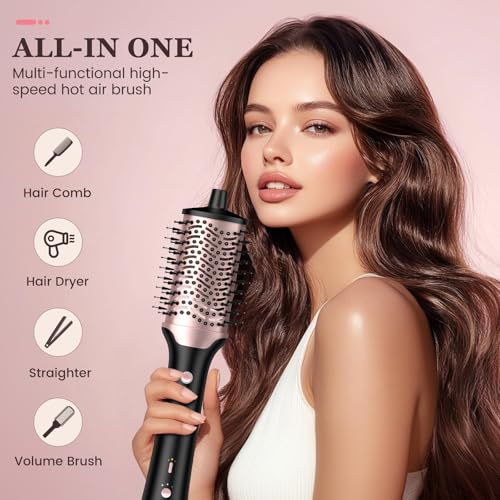 slopehill Blow Dryer Brush - Hot Air Brush with High Speed Motor 100,000RPM, Ionic Hair Dryer and Styler Volumizer with Oval Barrel for Hair, 3 Temps,1400W, Black