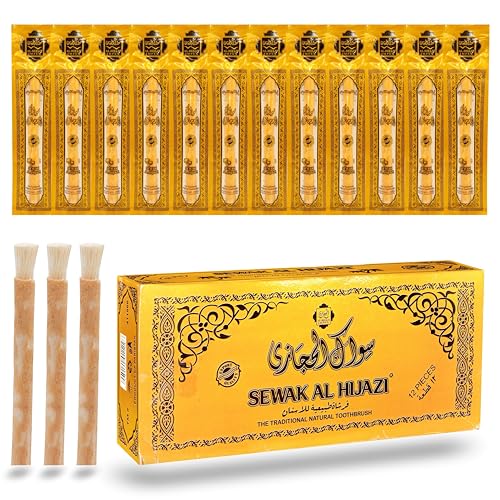 Pack of 12 Miswak Sticks Natural Toothbrush for Teeth Whitening, Oral Health & Fresh Breath, Siwak Stick Organic Wooden Vacuum Sealed Tooth Brush, Miswak Sticks for Teeth مسواك