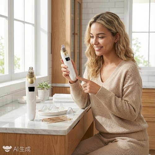 2026 Blackhead Remover with 5 Suction Heads & 4 Gold Extractor Needles, Electric Blackhead Vacuum Pore Vacuum for Deep Facial Cleaning, USB Rechargeable for Women & Men-Khaki