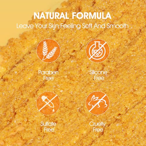 VOERUY Body Scrub, Turmeric Exfoliating Body Scrub, with Coconut Oil & Vitamin C, Bikini Area Exfoliator Gently Exfoliate Body Hand and Foot Scrub, Moisturized Skin for Women and Men, 11.28oz/320g