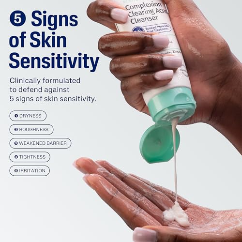 Cetaphil Gentle Clear Complexion-Clearing BPO Acne Cleanser with 2.6% Benzoyl Peroxide, Creamy and Soothing for Sensitive Skin, Suitable for All Skin Types, 4.2oz