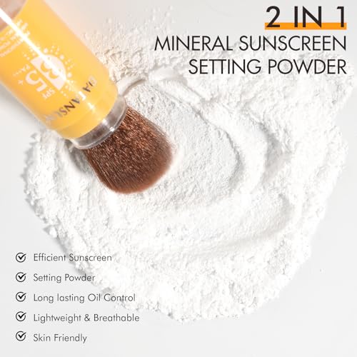 2 IN 1 Powder Sunscreen For Face【SPF 35】【Oil Control】【Lightweight】Matte Finish Mineral Sunscreen Setting Powder For All Skin，02-Translucent