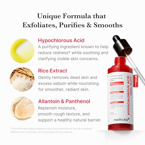 medicube Peel Shot with Hypochlorous Acid | Gentle Exfoliating Serum for Dead Skin Cells & Pores, Blackheads & Excess Sebum Control | Rice Extract, Panthenol for Hydrating & Smoothing Care | 2.7 fl.oz
