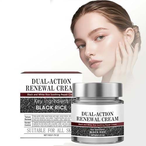 Dual-Action Renewal Cream, Professional Skin Treatment, Black and White Rice Soothing Repair Cream, Natural Body Serum Suitable for All Skin Types