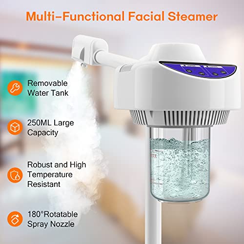 Kingsteam Professional Nano Ionic Facial Steamer on Wheels with Ozone Function, Standing Face Steamer for Deep Pore Care, Hydration, Home Spa & Salon Use