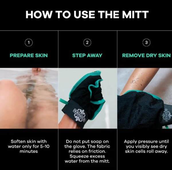 Dermasuri - Deep Exfoliating Glove for Shower - Scrubbing Mitt Body Scrubber Gloves - Korean Skin Cleaner Exfoliator - Dead Skin Buffing Treatment - Keratosis Pilaris Scrub Remover - (2 Pack)
