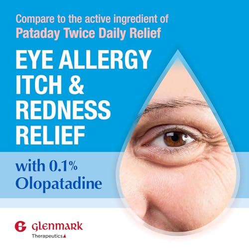 Glenmark Therapeutics Olopatadine Eye Drops for Allergies, Redness Relief, Antihistamine Eye Drops, Allergy Relief from Pet Dander, Pollen, Grass, Ragweed, Works in Minutes, Olopatadine HCl 0.1%, 5ml