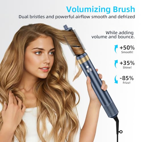 6-in-1 Hair Styler, Hair Dryer, Multi-Function Hot Air Brush Set, Ionic Blow Dryer with Interchangeable Attachments for Curling, Straightening, Volumizing, Gift for Women(Gemstone Blue)